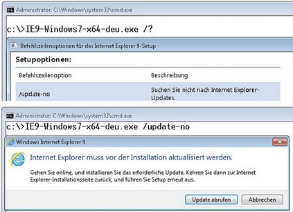 IE9 Setup verlangt nach Internetverbindung